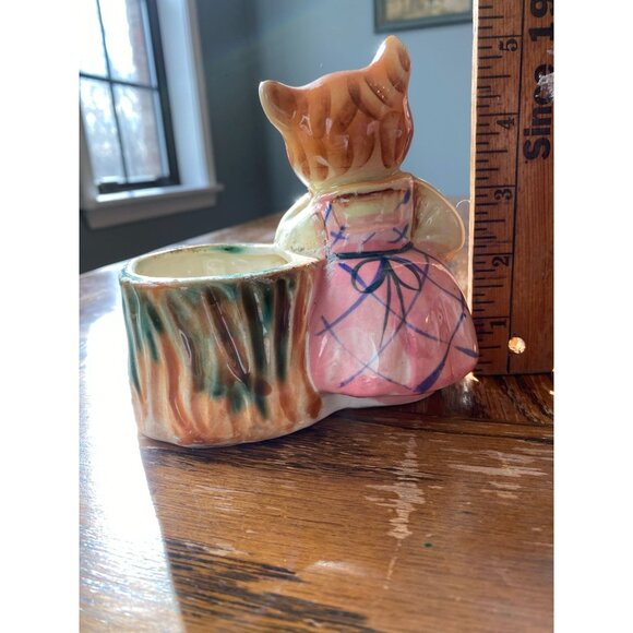 Vintage Hand-Painted Ceramic Cat Planter/Pen Holder Made In Japan Orange & Green - Picture 3 of 6